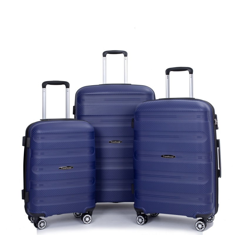 Hardshell Suitcase Spinner Wheels PP Luggage Sets Lightweight Durable Suitcase with TSA Lock,3-Piece Set (20/24/28) ,Navy